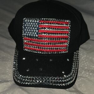Black Rhinestone American Flag Cap